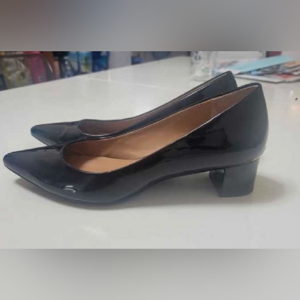 Calvin Klein Black Patent Leather Block Heels